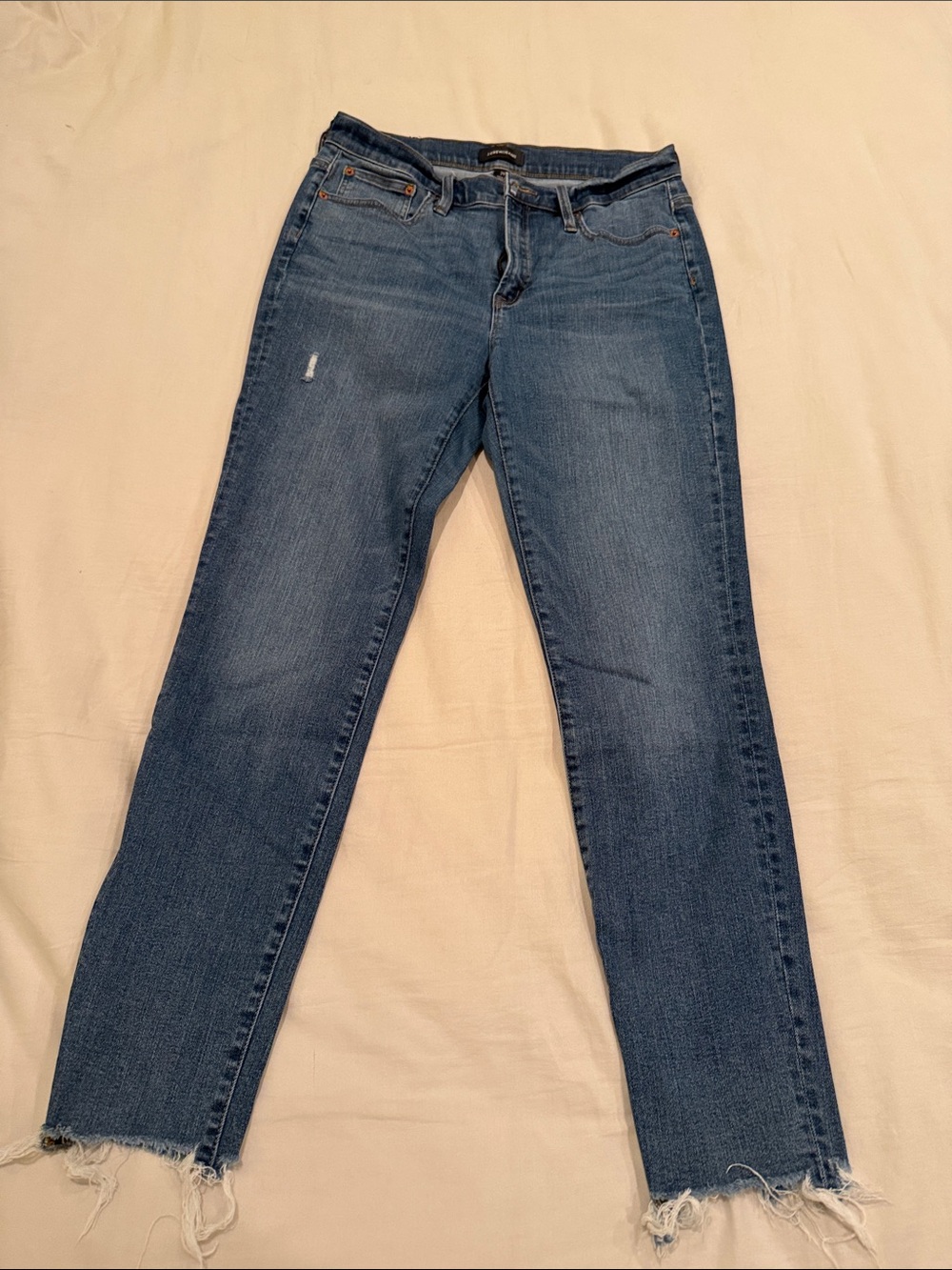 J. Crew Women's Skinny Jeans in Medium Blue with Raw Frayed Hem